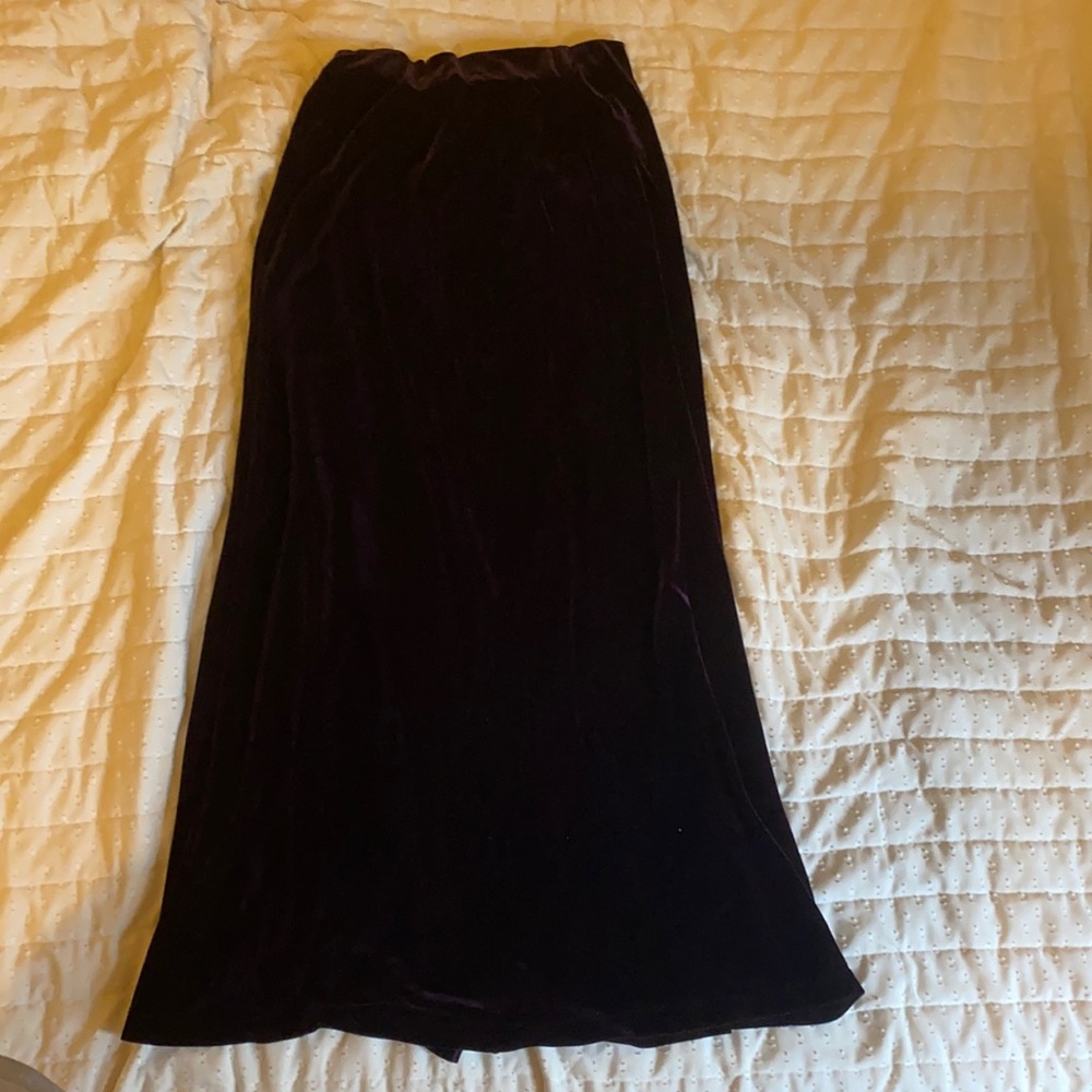 Worthington Maxi Skirt Dark Purple Velvet with a Back Slit in a size Large/Tall.